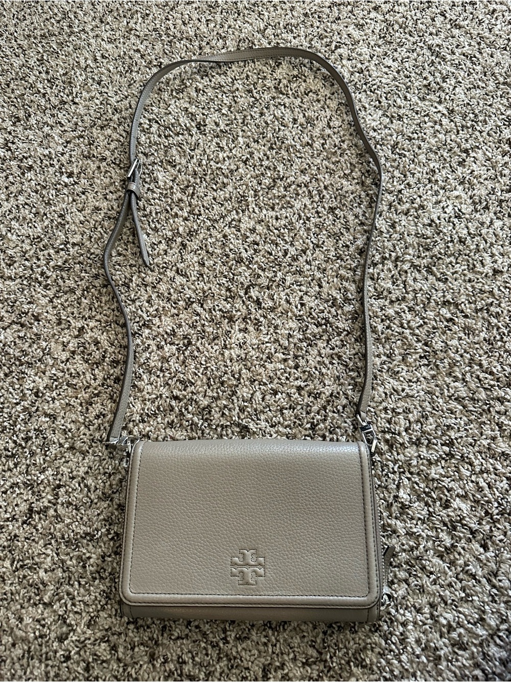 Tory Burch Taupe Pebbled Leather Crossbody